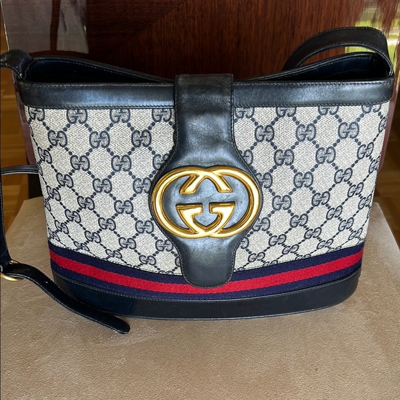 Gucci Handbags - Gucci Monogram Canvas and Leather Shoulder Bag